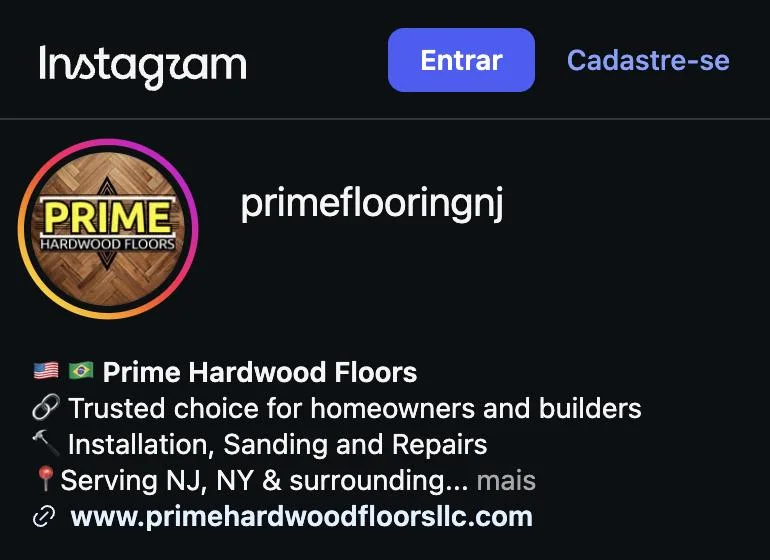Perfil @primeflooringnj no Instagram com o link do site